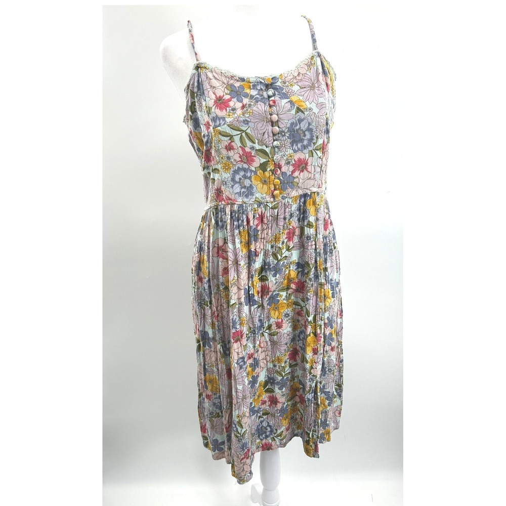 Angie Floral Boho Midi Dress Cottagecore Fairycore Sundress Medium Romantic - Picture 2 of 14